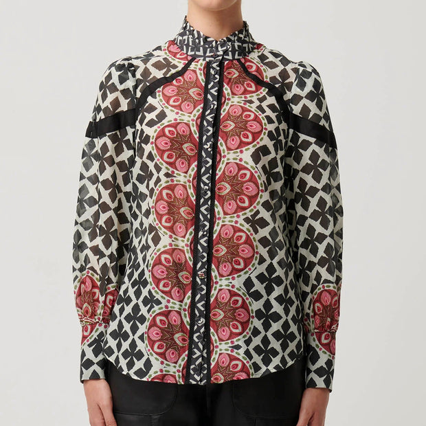 ASTRID COTTON SILK PLACEMENT PRINT CONTRAST PANEL SHIRT