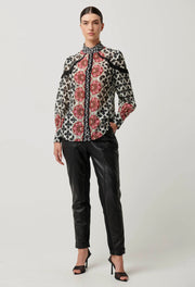 ASTRID COTTON SILK PLACEMENT PRINT CONTRAST PANEL SHIRT