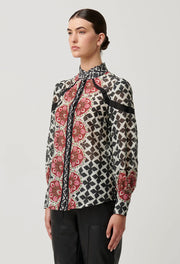 ASTRID COTTON SILK PLACEMENT PRINT CONTRAST PANEL SHIRT
