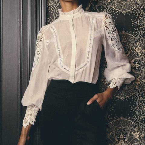 SEVILLA COTTON SILK CUSTOM LACE DETAIL SHIRT