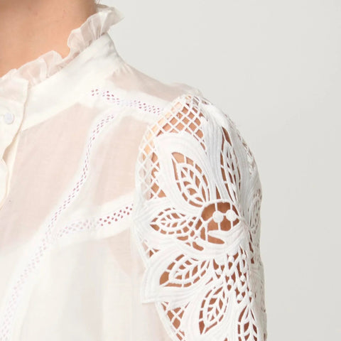 SEVILLA COTTON SILK CUSTOM LACE DETAIL SHIRT