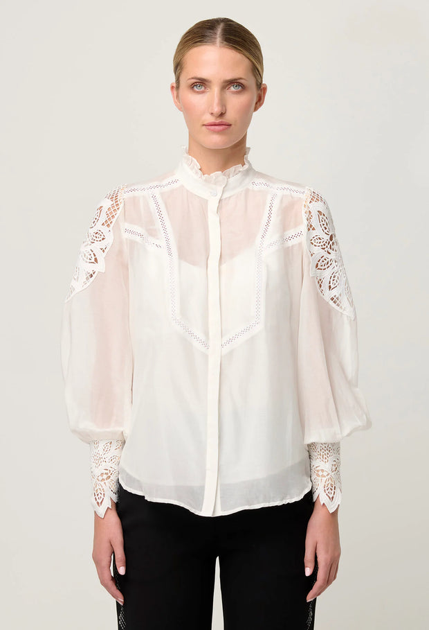 SEVILLA COTTON SILK CUSTOM LACE DETAIL SHIRT
