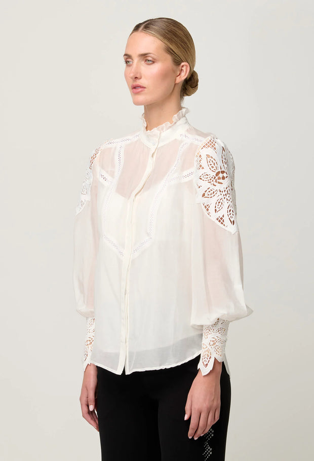 SEVILLA COTTON SILK CUSTOM LACE DETAIL SHIRT