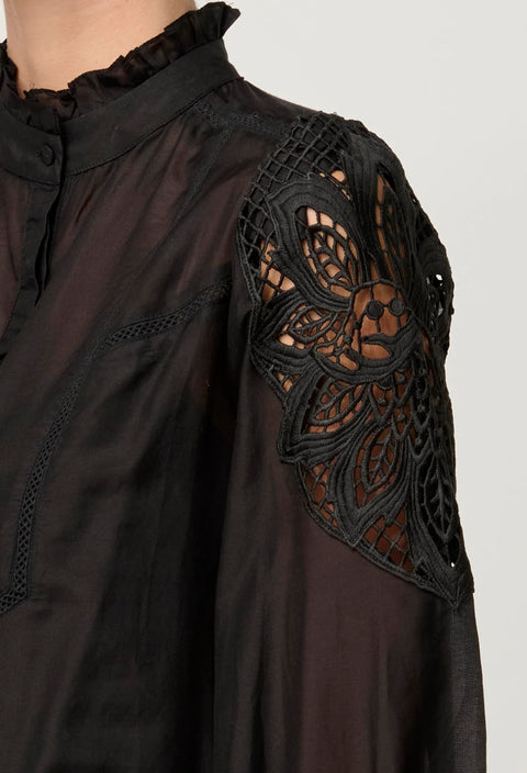 SEVILLA COTTON SILK CUSTOM LACE DETAIL SHIRT