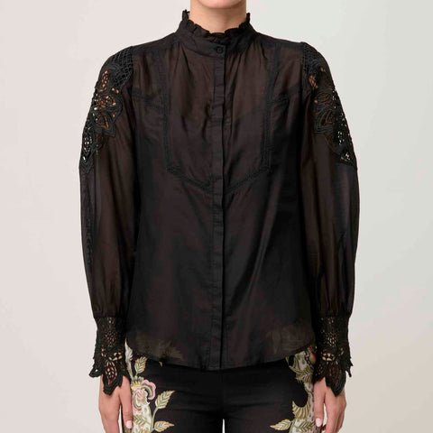 SEVILLA COTTON SILK CUSTOM LACE DETAIL SHIRT