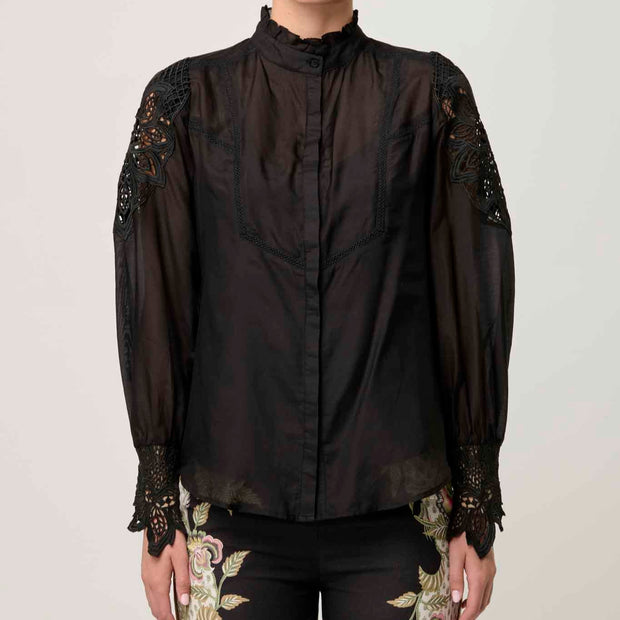 SEVILLA COTTON SILK CUSTOM LACE DETAIL SHIRT