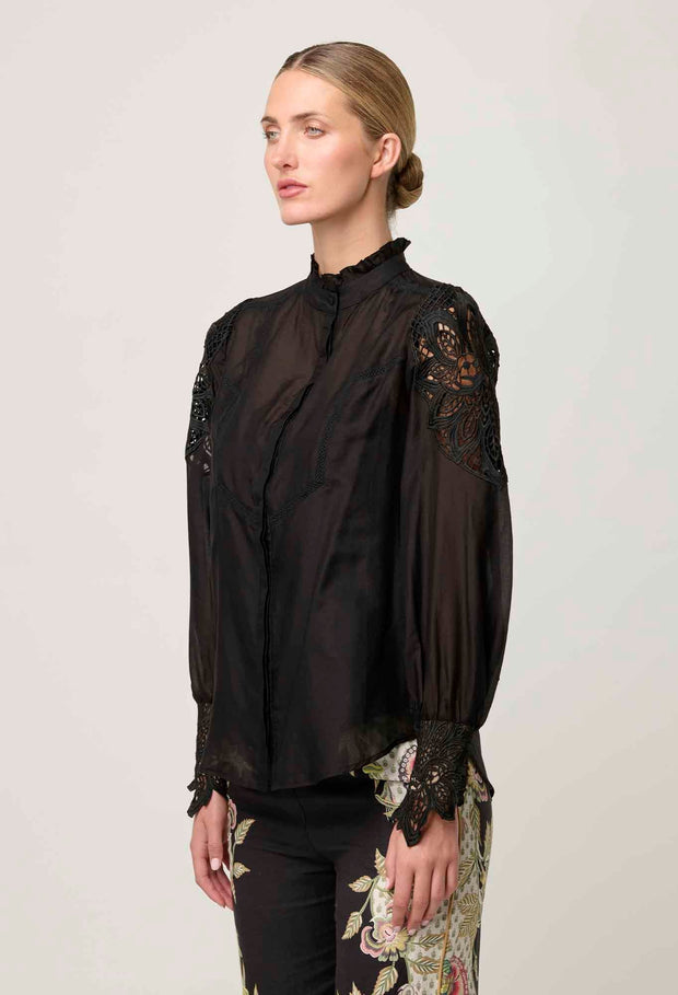 SEVILLA COTTON SILK CUSTOM LACE DETAIL SHIRT