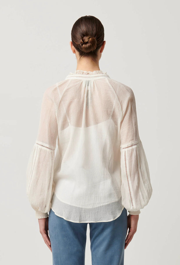 KINSLEY CRINKLE COTTON SILK LACE TRIM BLOUSE