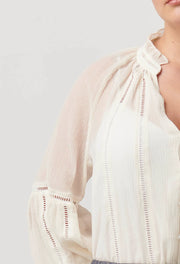 KINSLEY CRINKLE COTTON SILK LACE TRIM BLOUSE