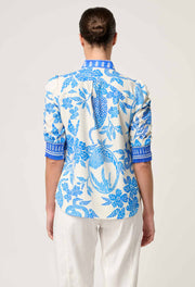 CALANTHA VISCOSE DOBBY RUCHED SLEEVE SHIRT