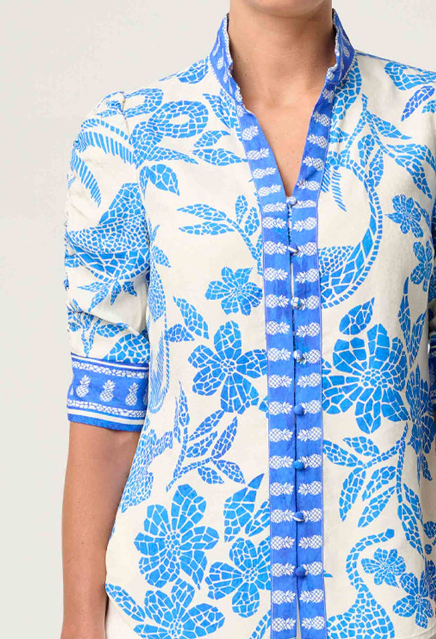 CALANTHA VISCOSE DOBBY RUCHED SLEEVE SHIRT