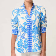 CALANTHA VISCOSE DOBBY RUCHED SLEEVE SHIRT