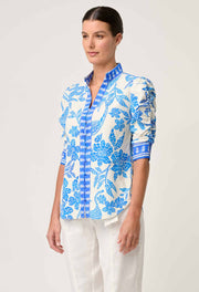 CALANTHA VISCOSE DOBBY RUCHED SLEEVE SHIRT