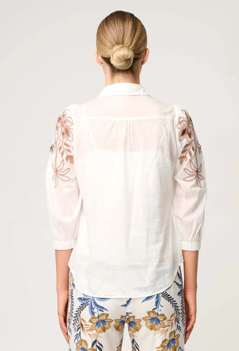 CALLISTO COTTON EMBROIDERED SHIRT - IVORY-DUNE