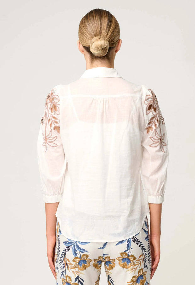 CALLISTO COTTON EMBROIDERED SHIRT - IVORY-DUNE
