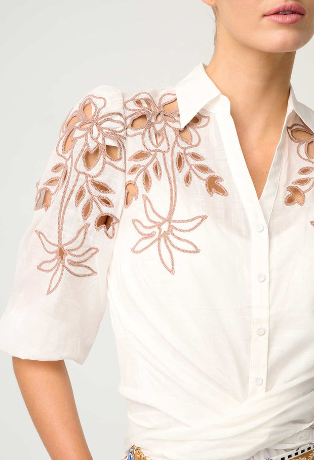 CALLISTO COTTON EMBROIDERED SHIRT - IVORY-DUNE