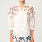 CALLISTO COTTON EMBROIDERED SHIRT - IVORY-DUNE