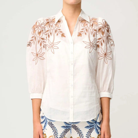 CALLISTO COTTON EMBROIDERED SHIRT - IVORY-DUNE
