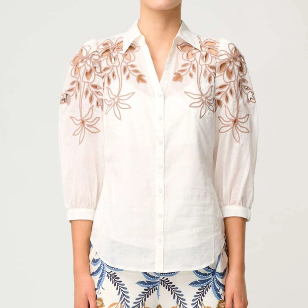 CALLISTO COTTON EMBROIDERED SHIRT - IVORY-DUNE