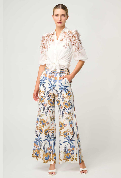 CALLISTO COTTON EMBROIDERED SHIRT - IVORY-DUNE