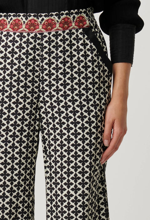WILLOW VISCOSE DOBBY HALF ELASTIC WAIST CONTRAST PANEL PANT