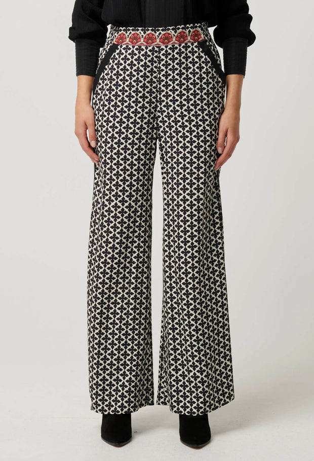 WILLOW VISCOSE DOBBY HALF ELASTIC WAIST CONTRAST PANEL PANT