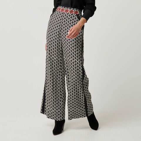 WILLOW VISCOSE DOBBY HALF ELASTIC WAIST CONTRAST PANEL PANT