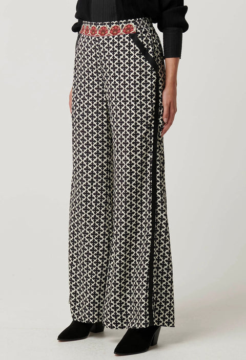 WILLOW VISCOSE DOBBY HALF ELASTIC WAIST CONTRAST PANEL PANT