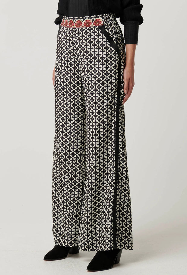 WILLOW VISCOSE DOBBY HALF ELASTIC WAIST CONTRAST PANEL PANT