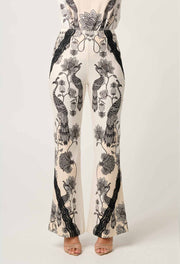 LEANDRO CONTRAST LACE LINEN VISCOSE STRETCH PANT