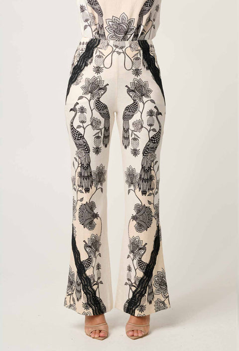LEANDRO CONTRAST LACE LINEN VISCOSE STRETCH PANT