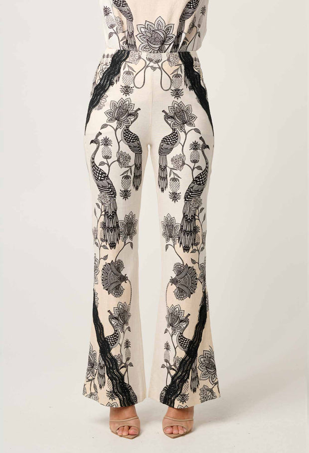 LEANDRO CONTRAST LACE LINEN VISCOSE STRETCH PANT