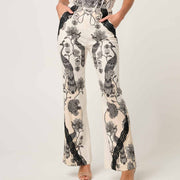 LEANDRO CONTRAST LACE LINEN VISCOSE STRETCH PANT