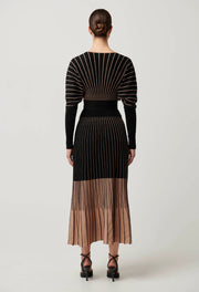 EQUINOX EXTRA FINE WOOL COTTON BLEND OMBRÉ STRIPE KNIT MIDI DRESS