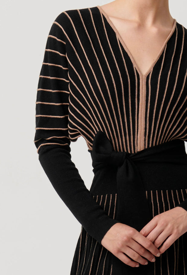 EQUINOX EXTRA FINE WOOL COTTON BLEND OMBRÉ STRIPE KNIT MIDI DRESS