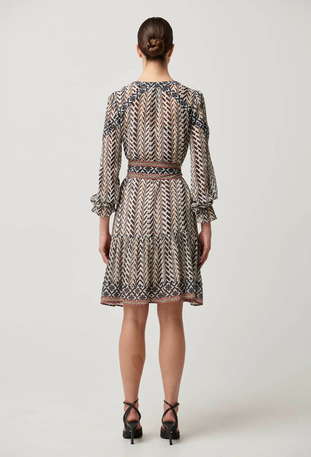 BAILEY CRINKLE COTTON SILK CONTRAST PANEL TIE WAIST DRESS