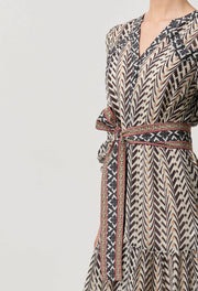 BAILEY CRINKLE COTTON SILK CONTRAST PANEL TIE WAIST DRESS
