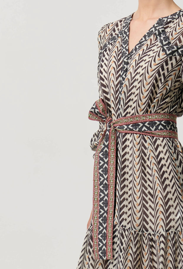 BAILEY CRINKLE COTTON SILK CONTRAST PANEL TIE WAIST DRESS