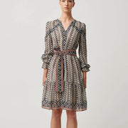 BAILEY CRINKLE COTTON SILK CONTRAST PANEL TIE WAIST DRESS