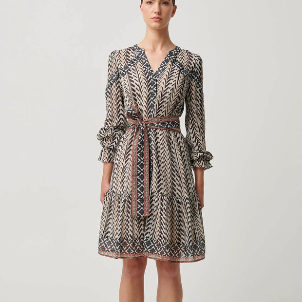 BAILEY CRINKLE COTTON SILK CONTRAST PANEL TIE WAIST DRESS