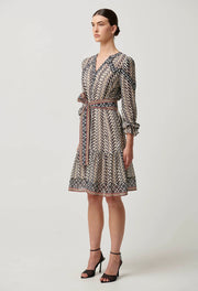 BAILEY CRINKLE COTTON SILK CONTRAST PANEL TIE WAIST DRESS