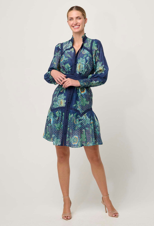 RENATA PLACEMENT CONTRAST TRIM DRESS COTTON