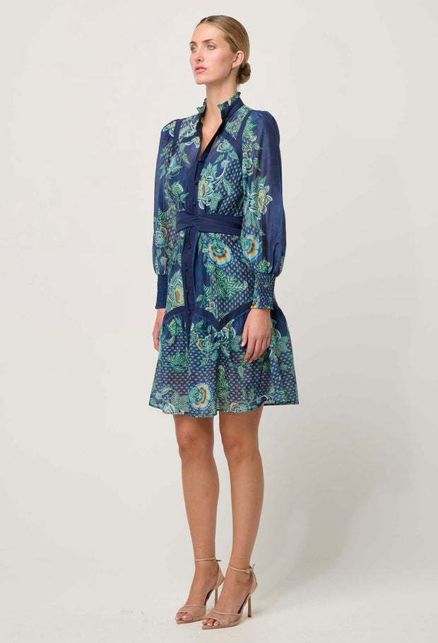 RENATA PLACEMENT CONTRAST TRIM DRESS COTTON