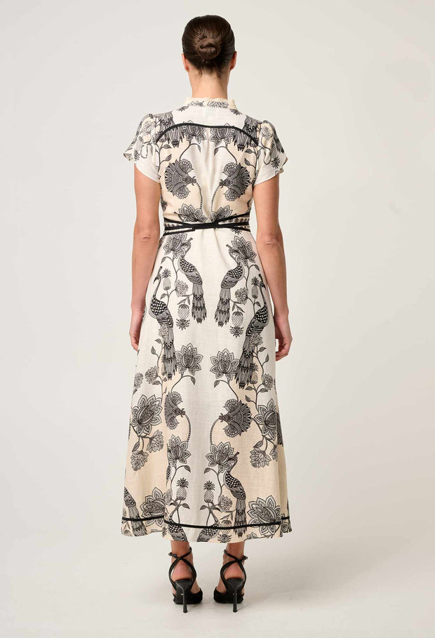 XANTHIA DIAMOND SMOCK YOKE LINEN VISCOSE DRESS