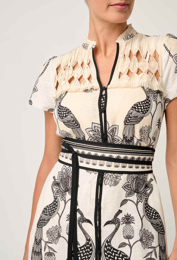 XANTHIA DIAMOND SMOCK YOKE LINEN VISCOSE DRESS