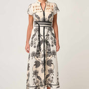 XANTHIA DIAMOND SMOCK YOKE LINEN VISCOSE DRESS