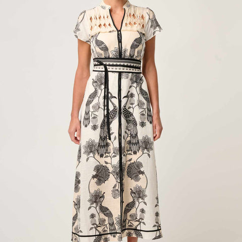 XANTHIA DIAMOND SMOCK YOKE LINEN VISCOSE DRESS