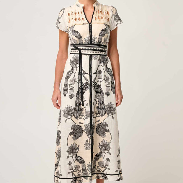 XANTHIA DIAMOND SMOCK YOKE LINEN VISCOSE DRESS