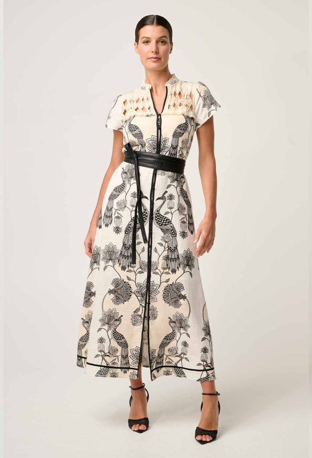 XANTHIA DIAMOND SMOCK YOKE LINEN VISCOSE DRESS