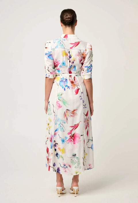 XENIA YOKE LINEN VISCOSE DRESS